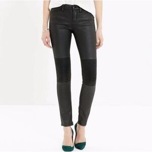 Madewell Skinny Skinny Waxed‎ Coated Moto Jeans Black Ankle Zip Size 29 BO141